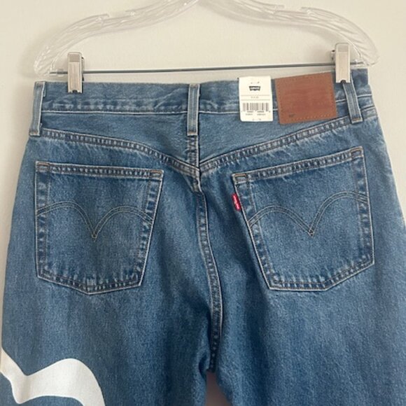 Crop Denim Paint by Number Flower Wavy Lined Straight Blue Jeans NWT - Picture 14 of 16